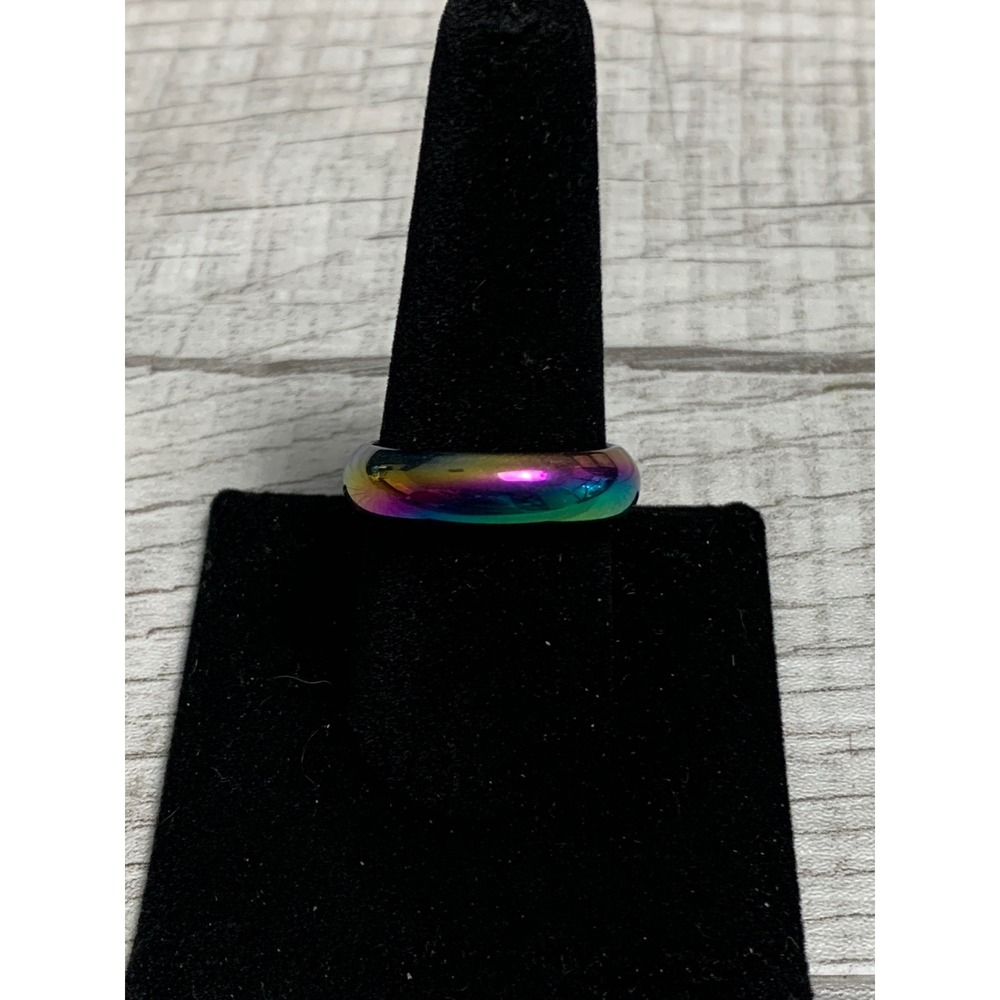 Rainbow Iridescent Band Ring Size 10.25 Multi Color High Polish Dome Ring 3286